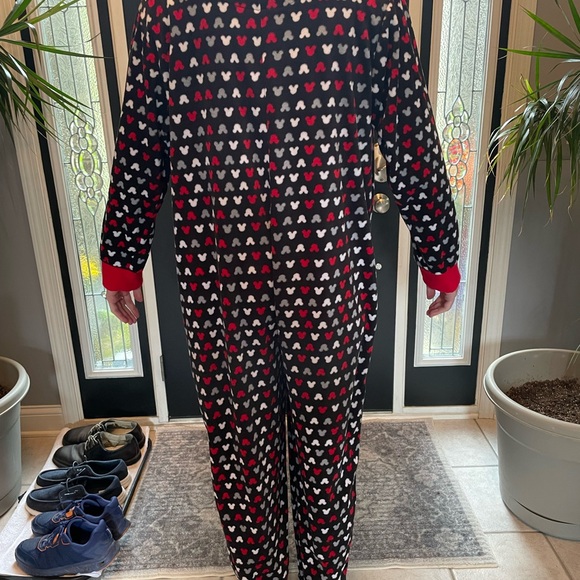 EUC Mickey Mouse onesie ladies fleece loungewear with feet zip front size XL - Picture 2 of 9